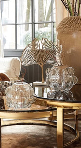 אגרטל שקוף סינארי עבה עם נקודות זהב