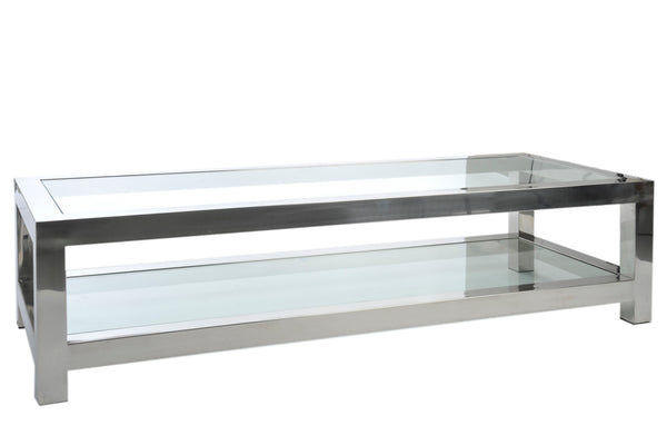 שולחן נירוסטה כסוף ניקל עם מדף תחתון זכוכית 160*60*40 ( חיוב הובלה מיוחדת בשל הגודל) - Decor 2 Home