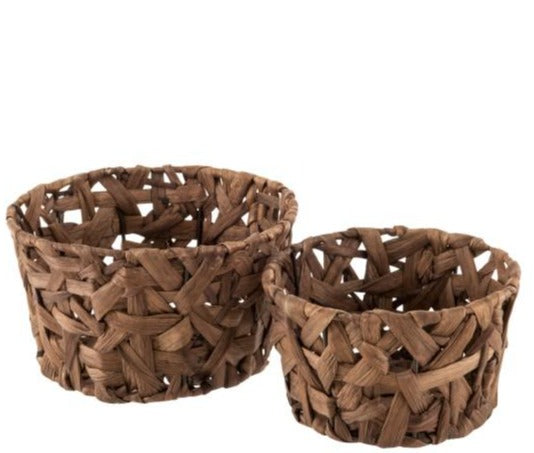 Set Of 2 Baskets Round Reed Chestnut Brown (4146)