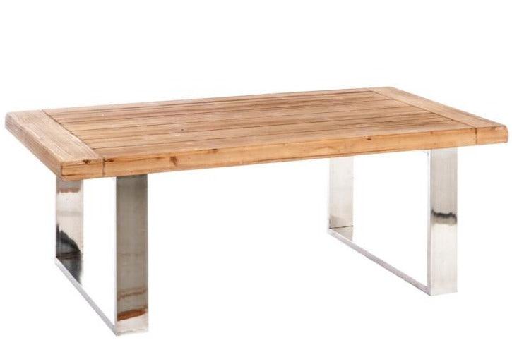 שולחן סלון פלטה עץ טבעי חשוף על רגלי ניקל - The Collection by Aviel Waizman
