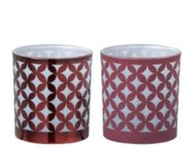 זוג כלים לנרות הדפס קוביות אדום לבן  בשני גווני צבע. מבריק ומט מחיר לזוג - The Collection by Aviel Waizman