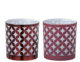 זוג כלים לנרות הדפס קוביות אדום לבן  בשני גווני צבע. מבריק ומט מחיר לזוג