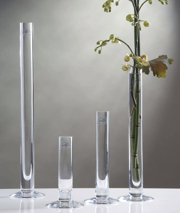 מבחנה לפרח מזכוכית שקופה על בסיס עגול  15 20 25 30  40  ס"מ - Decor 2 Home